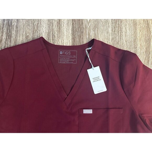Figs NWT Catarina One-Pocket Scrub Top in Burgundy Size 2XL - Picture 3 of 5